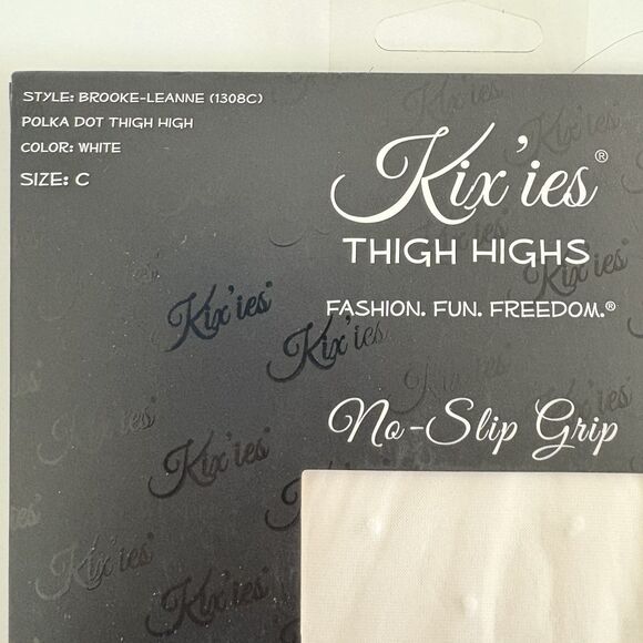 Kixies Sheer White Polka Dot Thigh Highs Stockings Tights No Slip Grip Size C - Picture 3 of 8